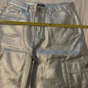 Nasty Gal Silver Metallic Women's Cargo Jeans 8